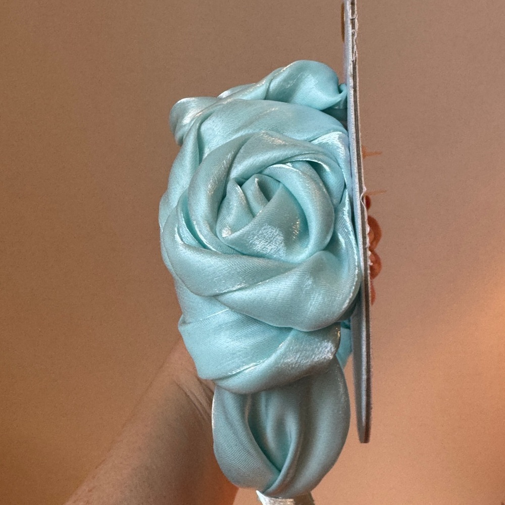 Adorable Girl’s Rosette Satin Headband in Light Teal - Picture 3 of 5